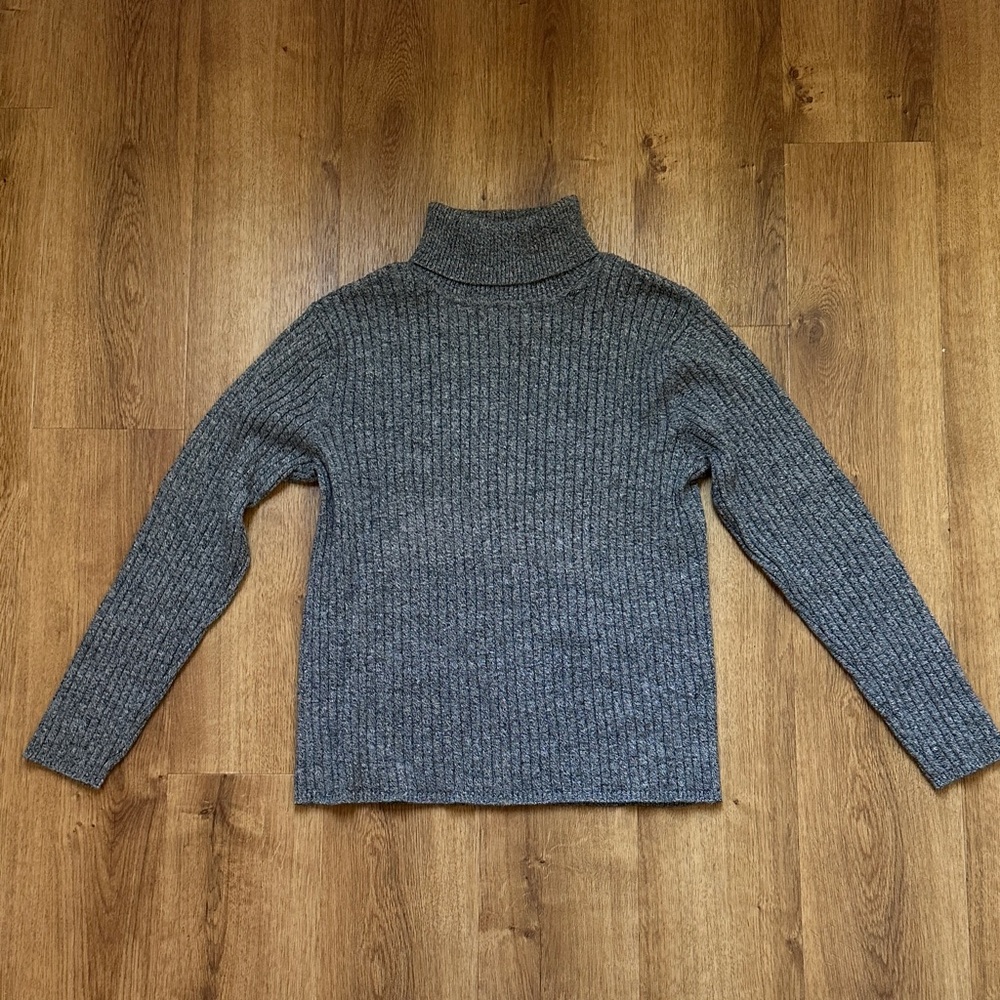 Talbots 100% Cotton Heather Gray Ribbed Turtleneck Sweater